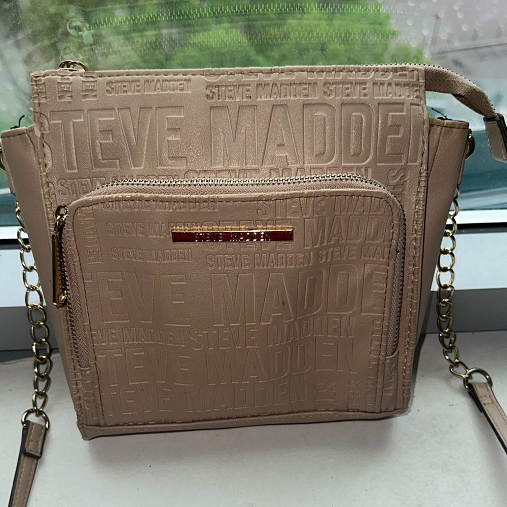 Steve Madden Rose Gold Textured Crossbody Bag with Chain Strap